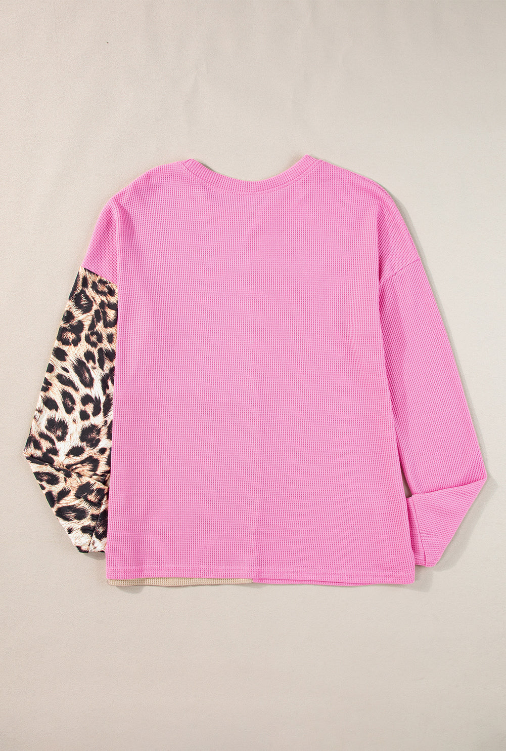 Bonbon Leopard Colorblock Waffle Knit Top